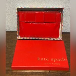 Kate Spade Cherry Red Patent Clutch with Storybook Lining NWOT